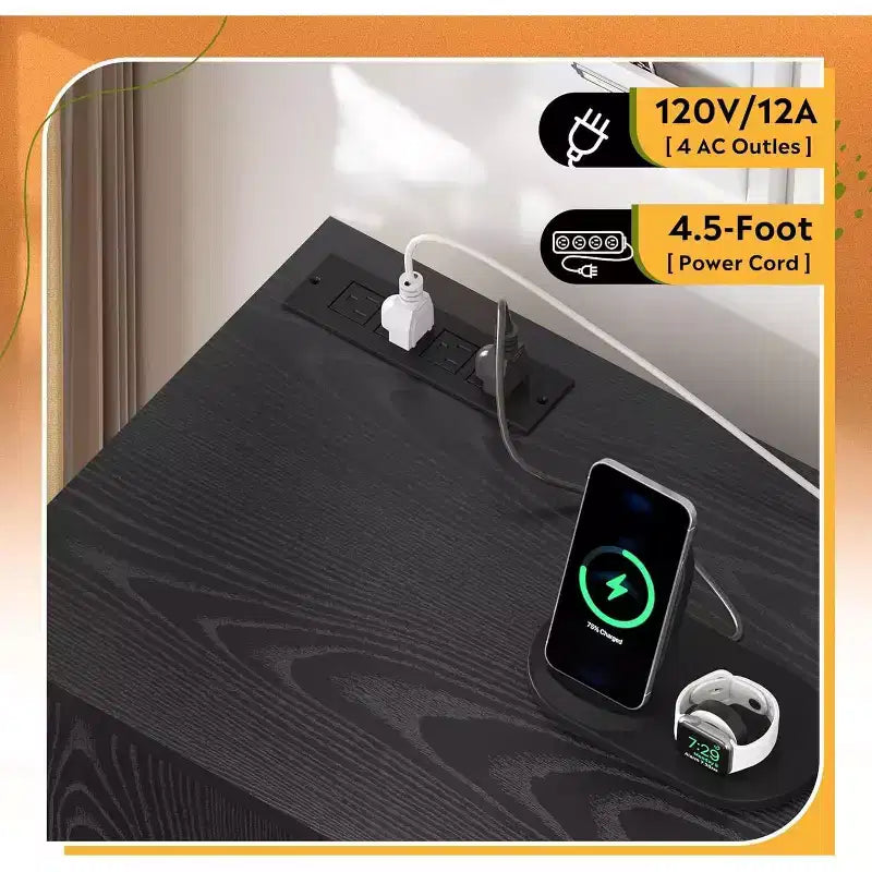 Armadietto Portadocumenti con Stazione di Ricarica, Cassettiera su Ruote a 1 Cassetto, Cassettiera con Serratura per Ufficio Domestico, Supporto per Stampante con Spazio di Archiviazione