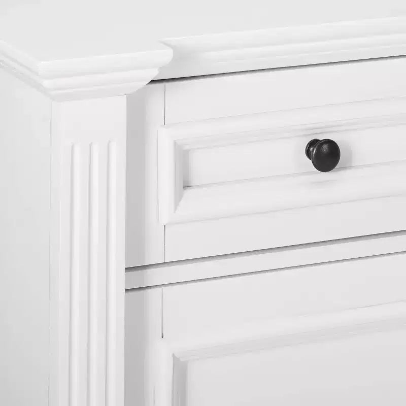 Kings Brand Furniture Credenza/Tavolo Consolle Breakfront in Legno Finitura Bianca con Contenitore, Cassetti, Scaffali