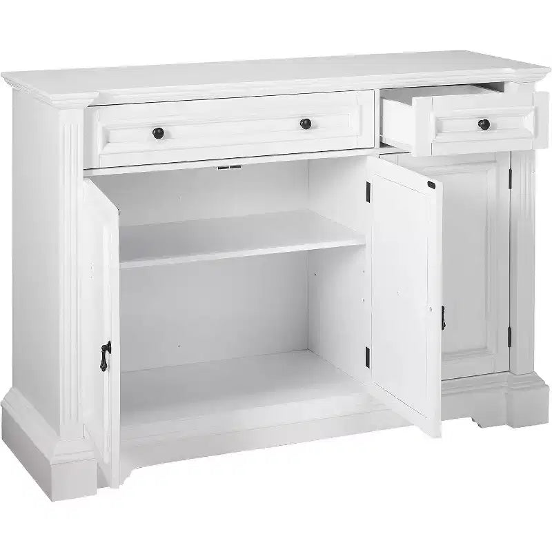 Kings Brand Furniture Credenza/Tavolo Consolle Breakfront in Legno Finitura Bianca con Contenitore, Cassetti, Scaffali