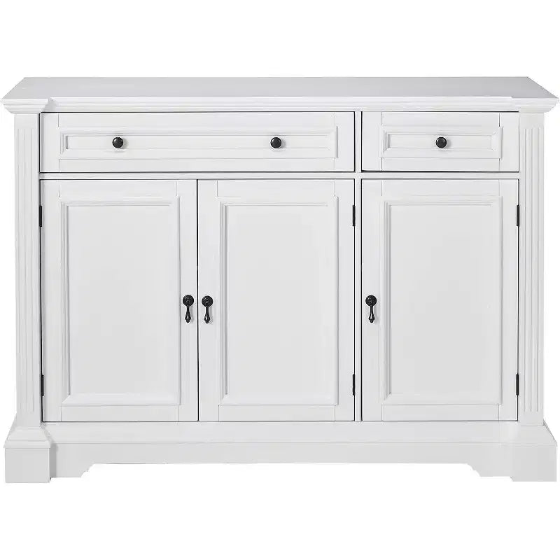 Kings Brand Furniture Credenza/Tavolo Consolle Breakfront in Legno Finitura Bianca con Contenitore, Cassetti, Scaffali