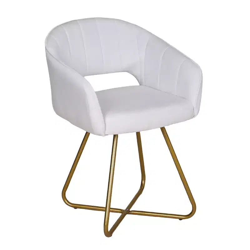 Poltrona accent in velluto Poltrona lounge moderna con base in metallo dorato e schienale imbottito bianca