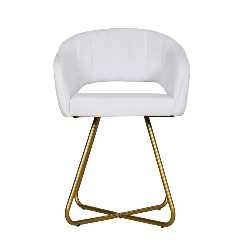 Poltrona accent in velluto Poltrona lounge moderna con base in metallo dorato e schienale imbottito bianca