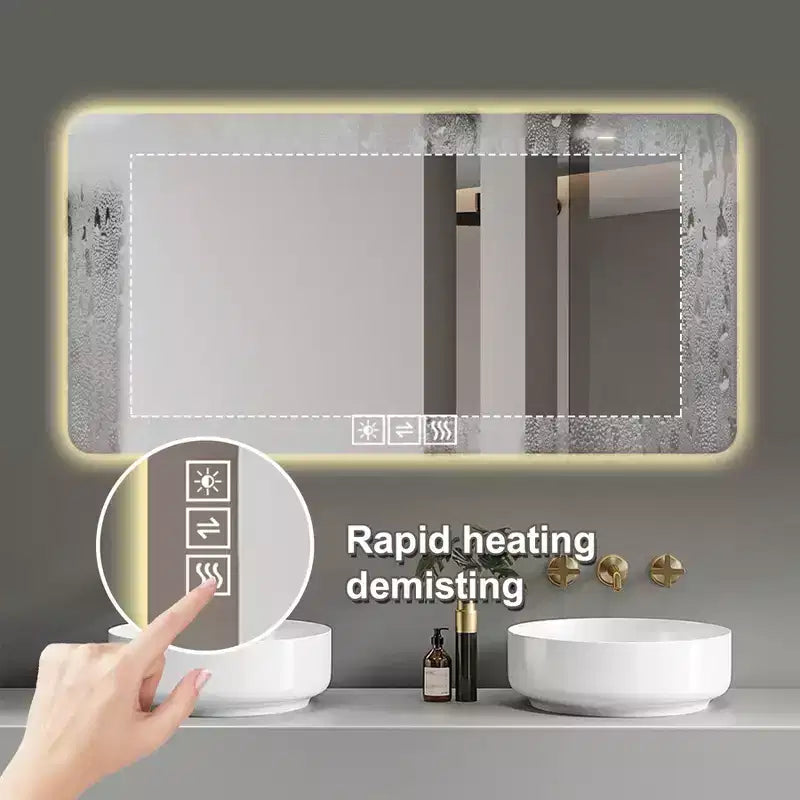 Specchio da Bagno a LED 28x60: Resistente alla Corrosione, Dimmerabile a Tre Colori, Retroilluminato con Funzione Antiappannamento