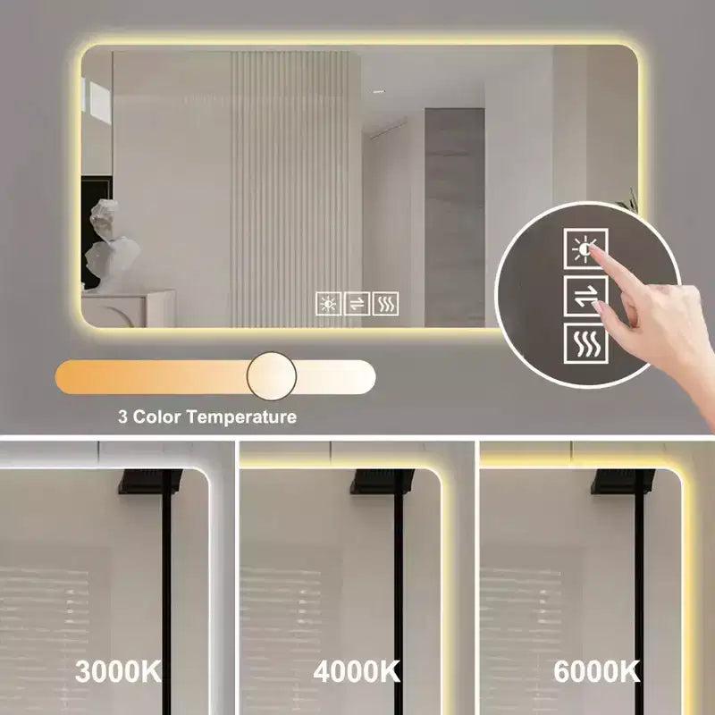 Specchio da Bagno a LED 28x60: Resistente alla Corrosione, Dimmerabile a Tre Colori, Retroilluminato con Funzione Antiappannamento