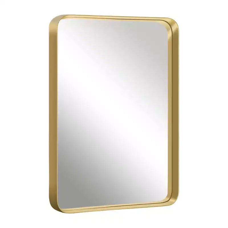 Specchio rettangolare arrotondato da appendere in lega di alluminio lucidato con elettroplaccatura imitazione, 102 x 76 x 5 cm