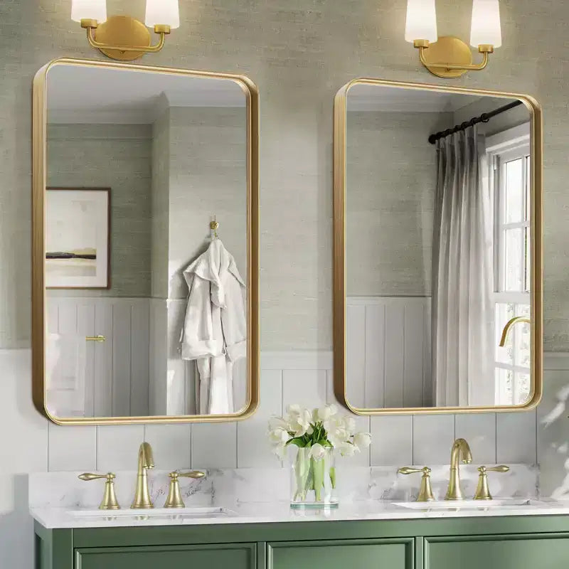 Specchio rettangolare arrotondato da appendere in lega di alluminio lucidato con elettroplaccatura imitazione, 102 x 76 x 5 cm