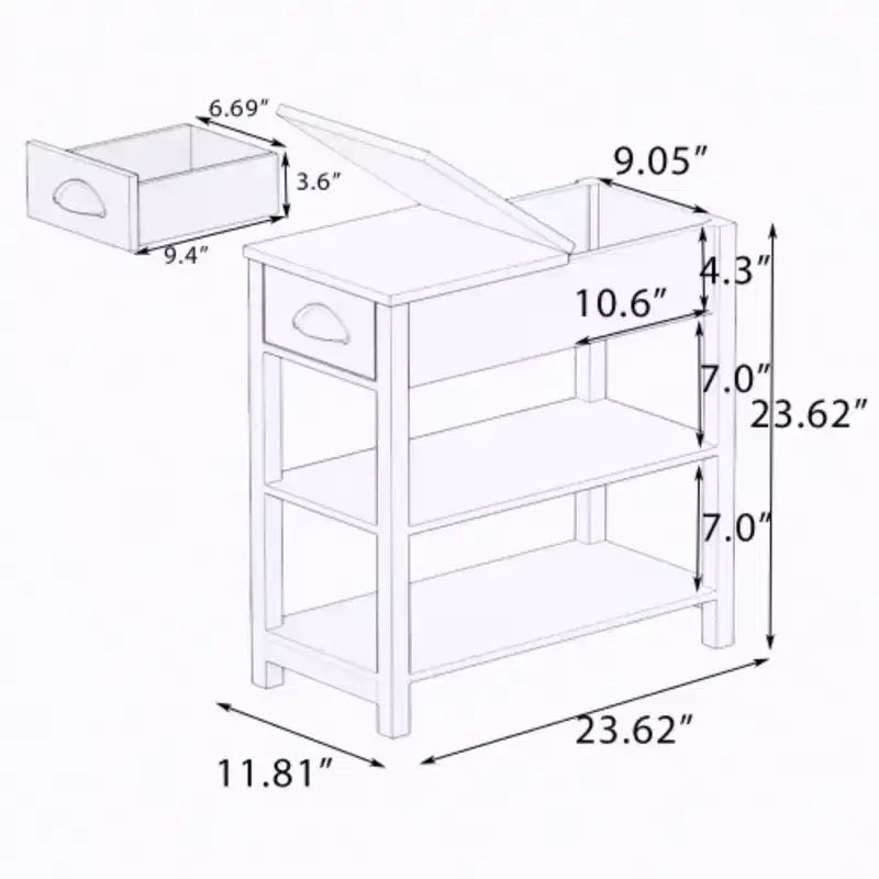 Tavolino Stretto con Cassetti e Ripiano Inferiore Design Ribaltabile - Bianco