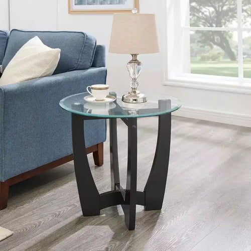 MAYEERTY 23.5 inch Round Glass COffee Table Black Round Coffee Table Center Table with Glass Top for Office Living Room
