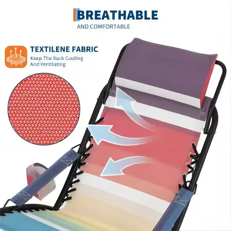 Sedia a Sdraio con Poggiatesta Ribaltabile, Tessuto Textilene e Telaio in Tubo d'Acciaio, Reclinabile in Diverse Posizioni, Colori Assortiti