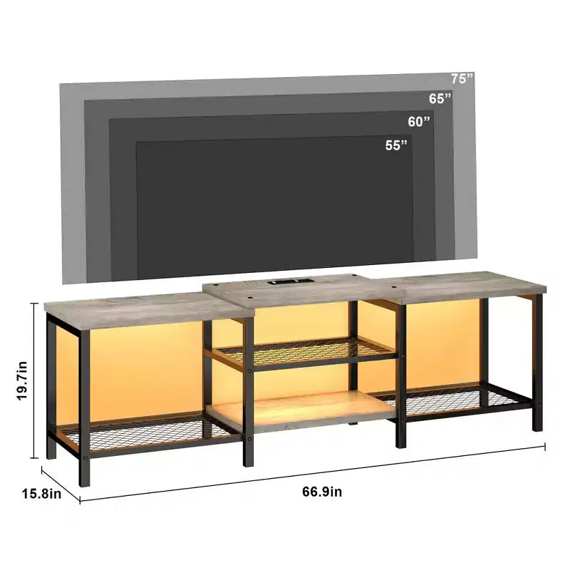 Mobile TV con Luci LED per TV fino a 75 Pollici, Centro di Intrattenimento da 67 Pollici con Prese di Corrente, Tavolo Consolle per Soggiorno