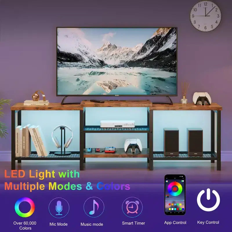 Mobile TV con Luci LED per TV fino a 75 Pollici, Centro di Intrattenimento da 67 Pollici con Prese di Corrente, Tavolo Consolle per Soggiorno