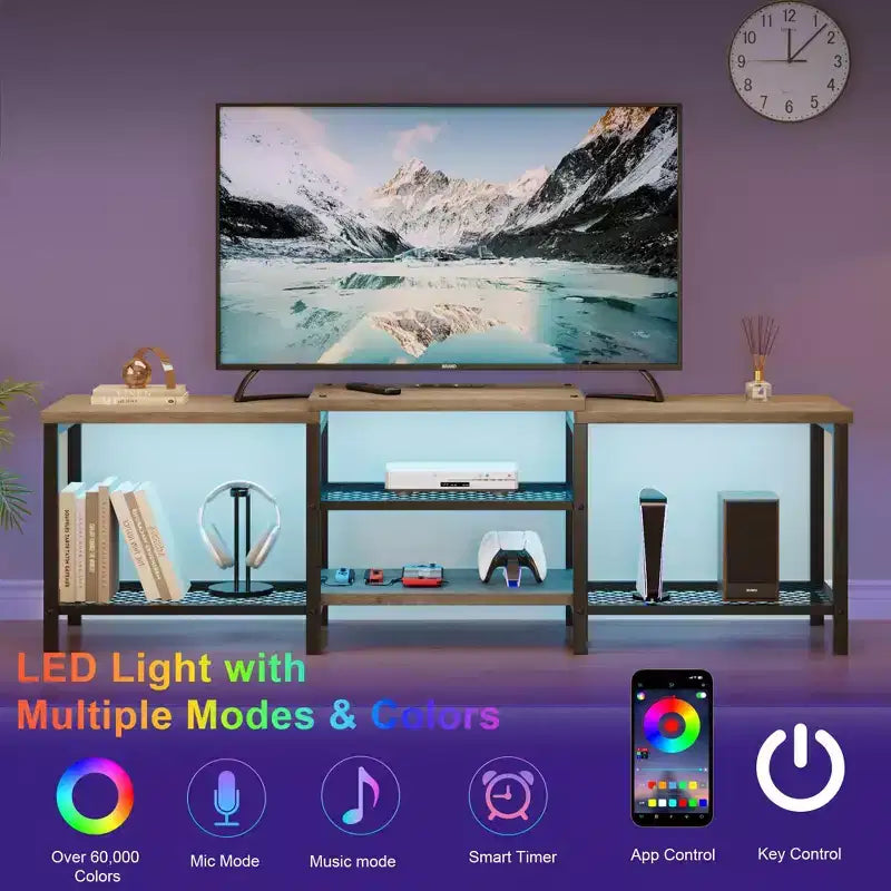 Mobile TV con Luci LED per TV fino a 75 Pollici, Centro di Intrattenimento da 67 Pollici con Prese di Corrente, Tavolo Consolle per Soggiorno