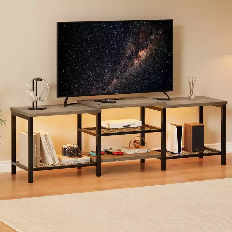Mobile TV con Luci LED per TV fino a 75 Pollici, Centro di Intrattenimento da 67 Pollici con Prese di Corrente, Tavolo Consolle per Soggiorno
