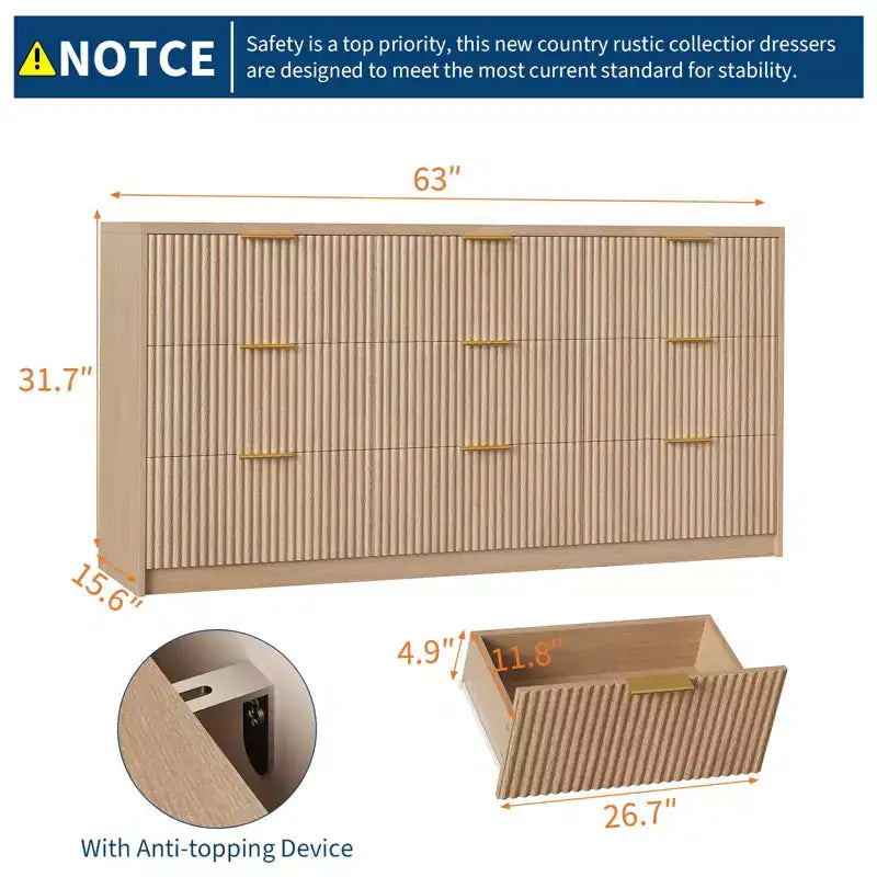Cassettiera scanalata a 8/9 cassetti, organizer in legno di grande capacità con design anti-ribaltamento, cassettiera e comodino retrò per corridoio e ingresso