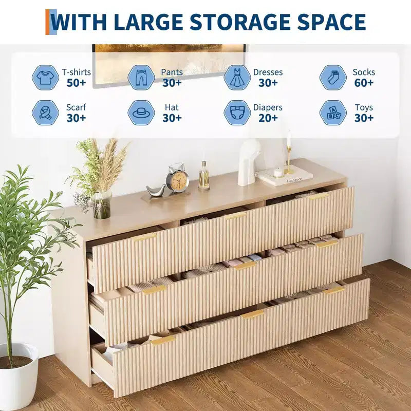 Cassettiera scanalata a 8/9 cassetti, organizer in legno di grande capacità con design anti-ribaltamento, cassettiera e comodino retrò per corridoio e ingresso
