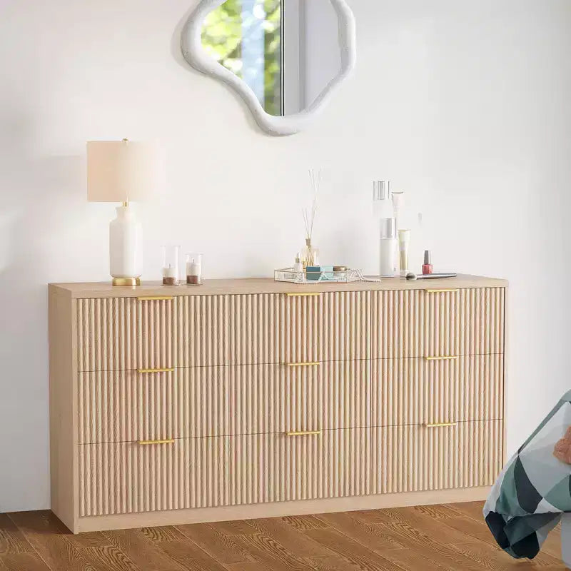 Cassettiera scanalata a 8/9 cassetti, organizer in legno di grande capacità con design anti-ribaltamento, cassettiera e comodino retrò per corridoio e ingresso
