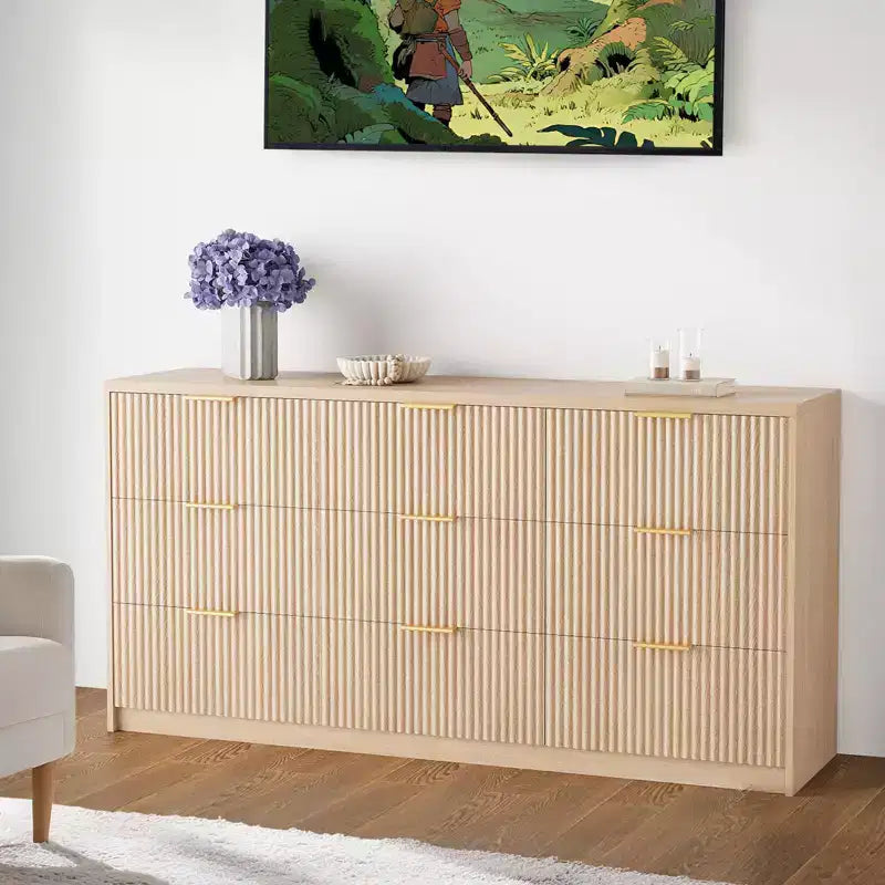 Cassettiera scanalata a 8/9 cassetti, organizer in legno di grande capacità con design anti-ribaltamento, cassettiera e comodino retrò per corridoio e ingresso