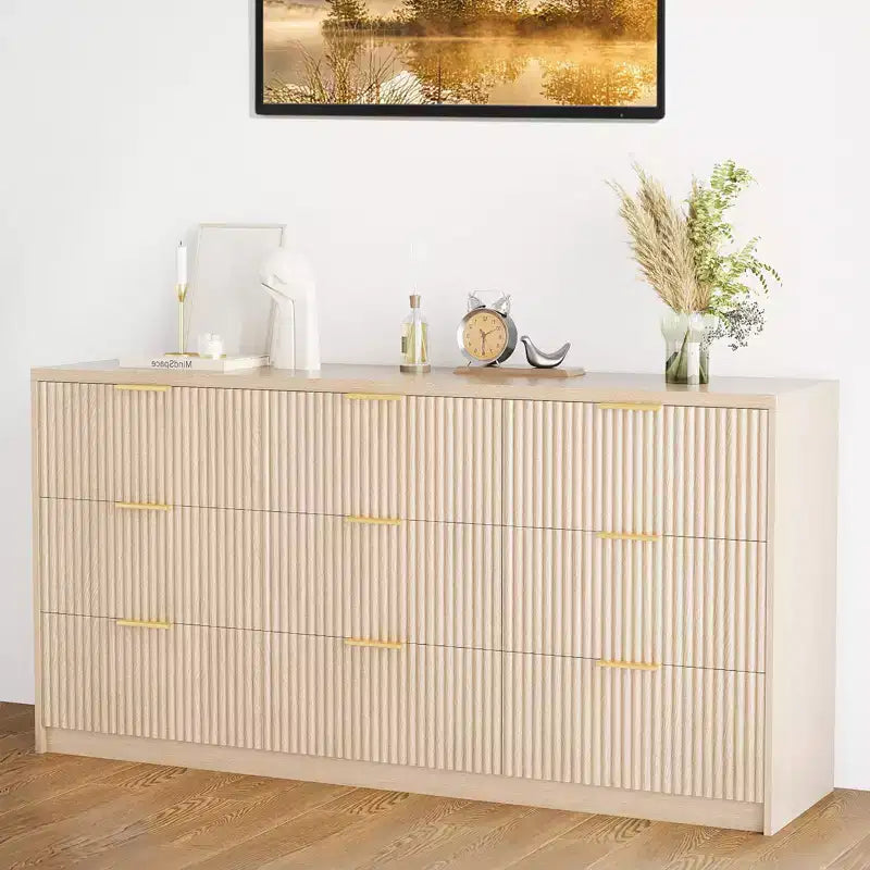 Cassettiera scanalata a 8/9 cassetti, organizer in legno di grande capacità con design anti-ribaltamento, cassettiera e comodino retrò per corridoio e ingresso
