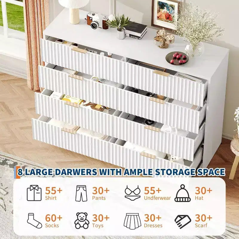 Cassettiera scanalata a 8/9 cassetti, organizer in legno di grande capacità con design anti-ribaltamento, cassettiera e comodino retrò per corridoio e ingresso