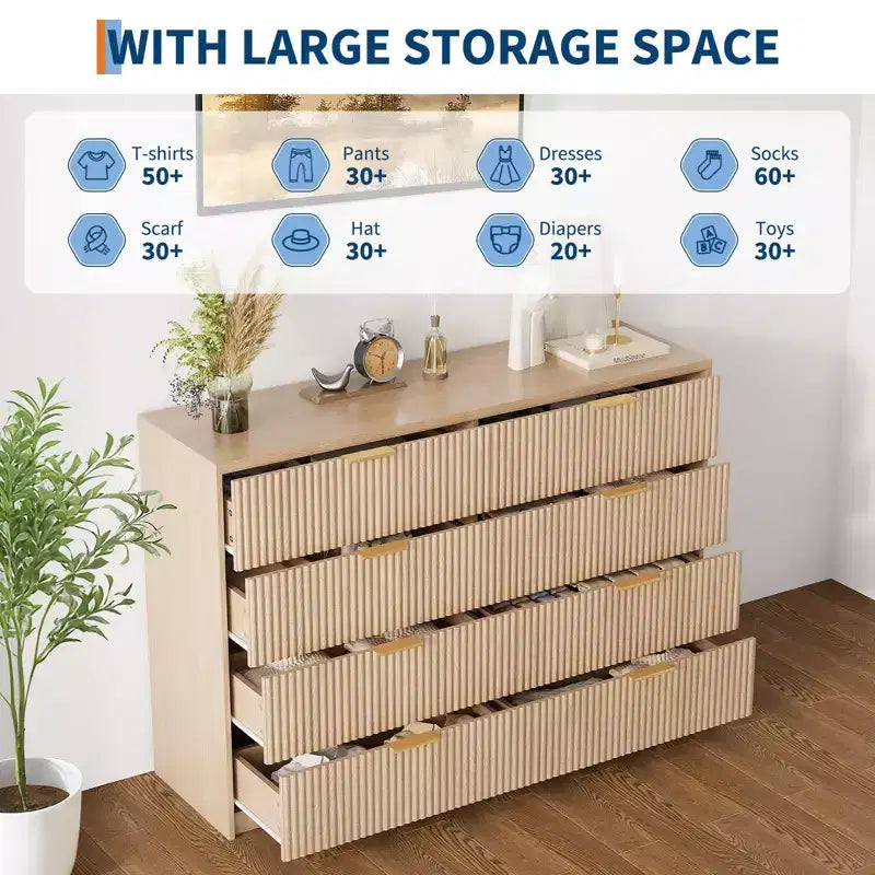 Cassettiera scanalata a 8/9 cassetti, organizer in legno di grande capacità con design anti-ribaltamento, cassettiera e comodino retrò per corridoio e ingresso