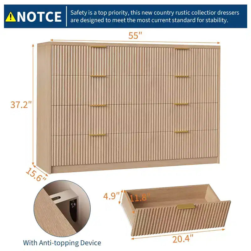 Cassettiera scanalata a 8/9 cassetti, organizer in legno di grande capacità con design anti-ribaltamento, cassettiera e comodino retrò per corridoio e ingresso