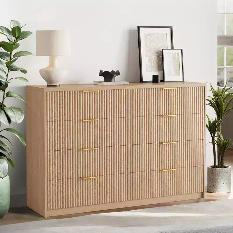 Cassettiera scanalata a 8/9 cassetti, organizer in legno di grande capacità con design anti-ribaltamento, cassettiera e comodino retrò per corridoio e ingresso