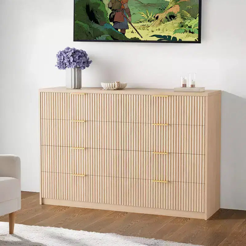 Cassettiera scanalata a 8/9 cassetti, organizer in legno di grande capacità con design anti-ribaltamento, cassettiera e comodino retrò per corridoio e ingresso
