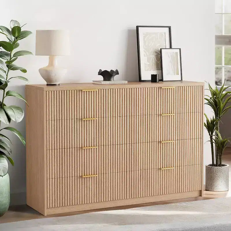 Cassettiera scanalata a 8/9 cassetti, organizer in legno di grande capacità con design anti-ribaltamento, cassettiera e comodino retrò per corridoio e ingresso
