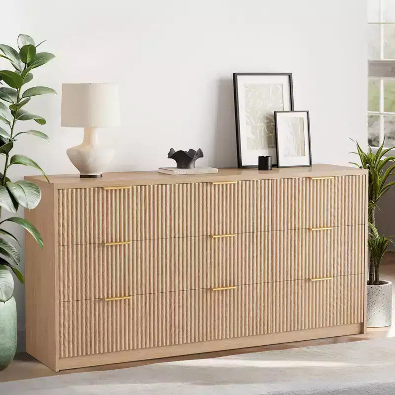 Cassettiera scanalata a 8/9 cassetti, organizer in legno di grande capacità con design anti-ribaltamento, cassettiera e comodino retrò per corridoio e ingresso