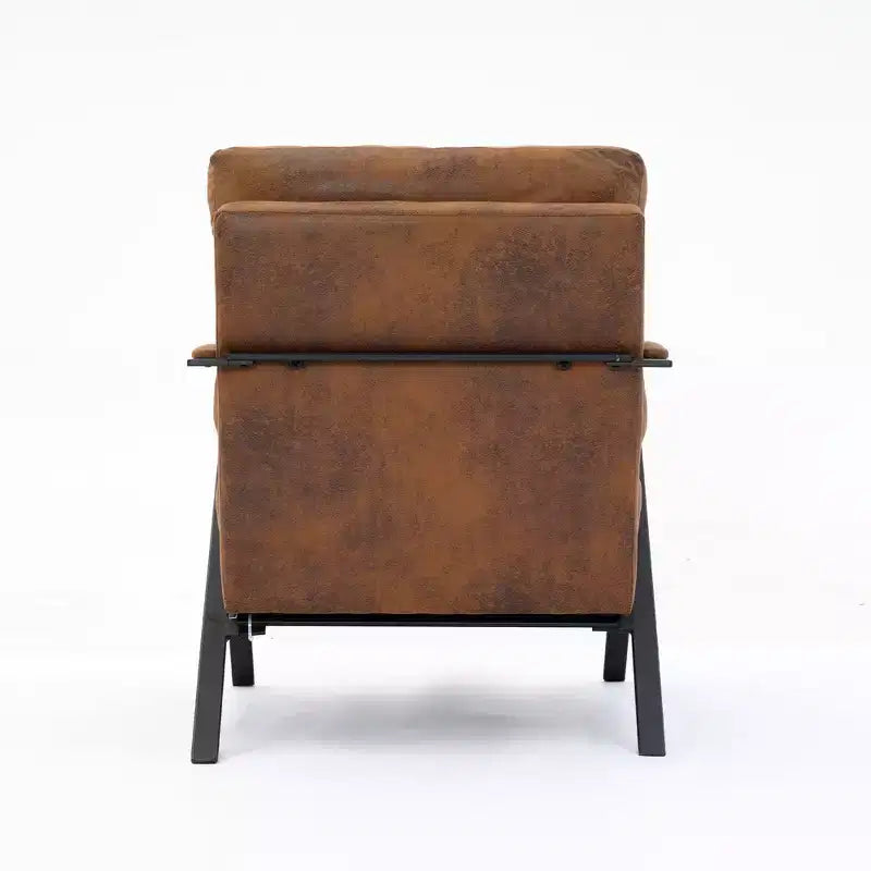 Poltrona di design Mid-Century con struttura in ferro, Poltrona da lettura imbottita con cuscino più spesso, Poltrona con braccioli per soggiorno, camera da letto, Marrone