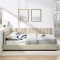 MAYEERTY Full Size Upholstered Tufted Bed Frame with Backrest and Armrests for Bedroom Beige