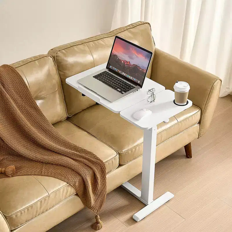 Tavolino da letto, scrivania portatile per laptop regolabile in altezza con piano ribaltabile, ruote a scomparsa e portabicchieri, scrivania portatile per ufficio domestico e studio