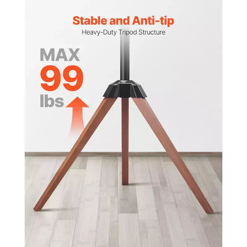 Supporto TV Treppiede a Cavalletto, per TV a Schermo Piatto/Curvo da 40-65 Pollici Fino a 45 kg, Supporto TV Portatile con Rotazione Sinistra-Destra di 18°, Nero+Marrone