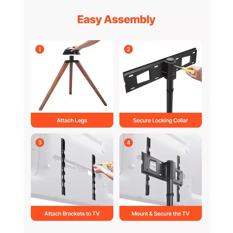 Supporto TV Treppiede a Cavalletto, per TV a Schermo Piatto/Curvo da 40-65 Pollici Fino a 45 kg, Supporto TV Portatile con Rotazione Sinistra-Destra di 18°, Nero+Marrone