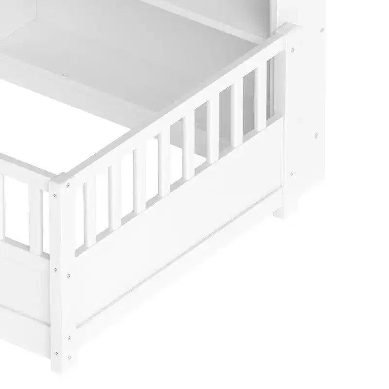 Letto a pavimento moderno Pinewood Guardrail con contenitore laterale