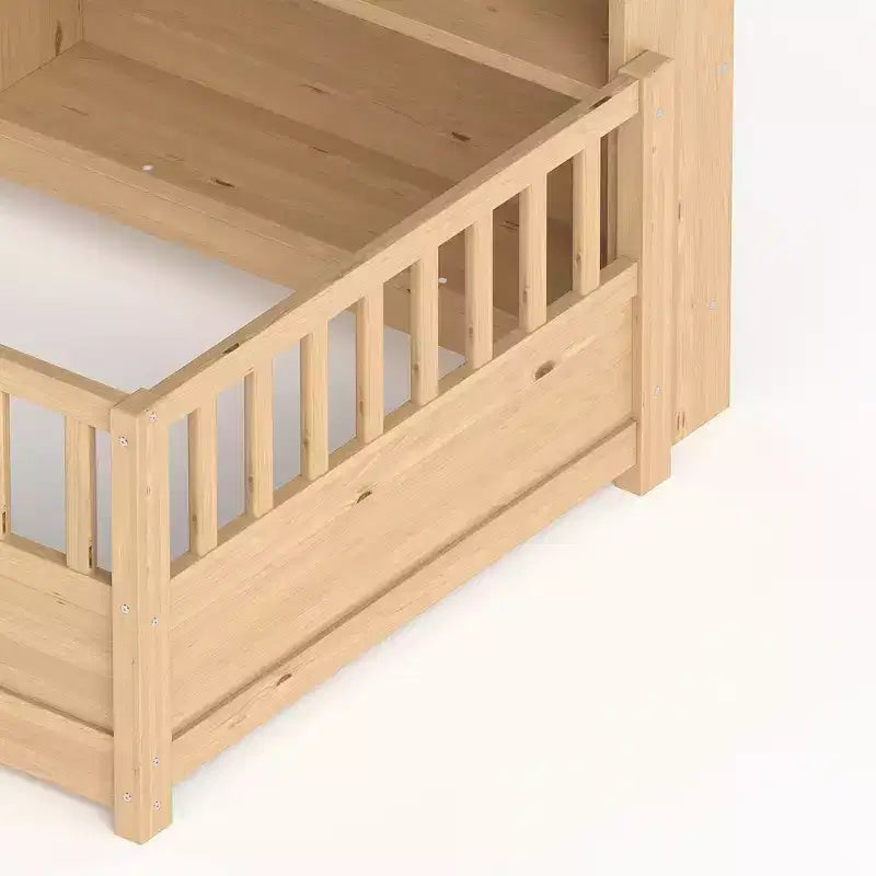 Letto a pavimento moderno Pinewood Guardrail con contenitore laterale