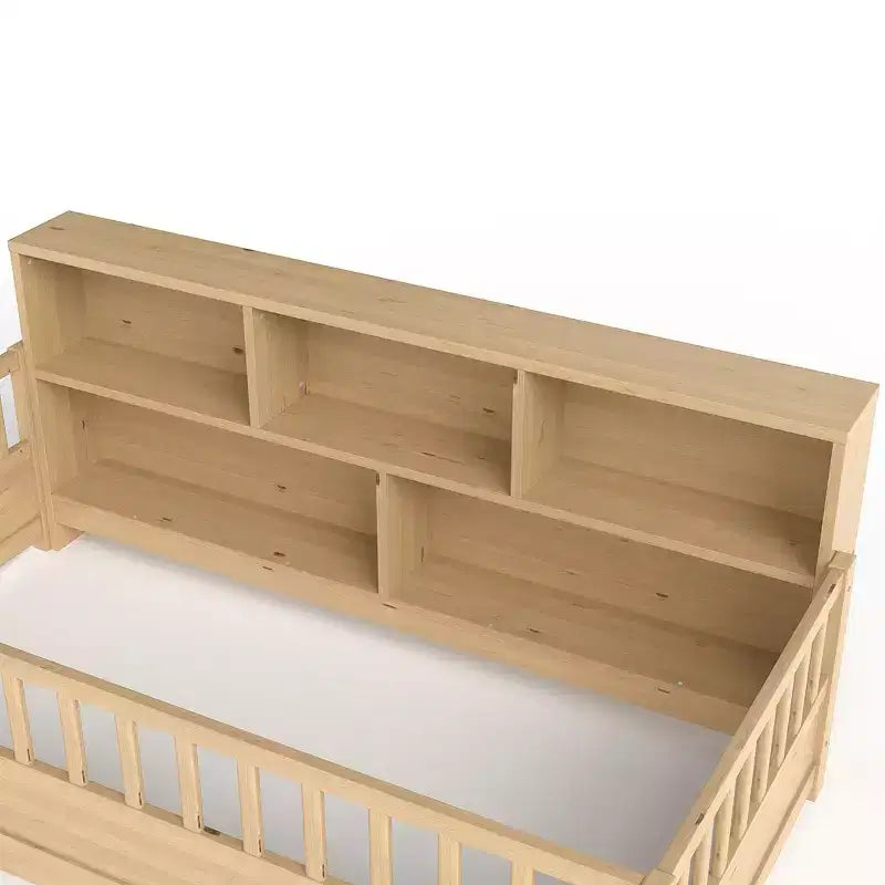 Letto a pavimento moderno Pinewood Guardrail con contenitore laterale