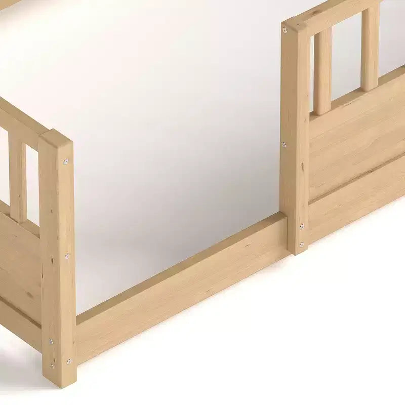 Letto a pavimento moderno Pinewood Guardrail con contenitore laterale