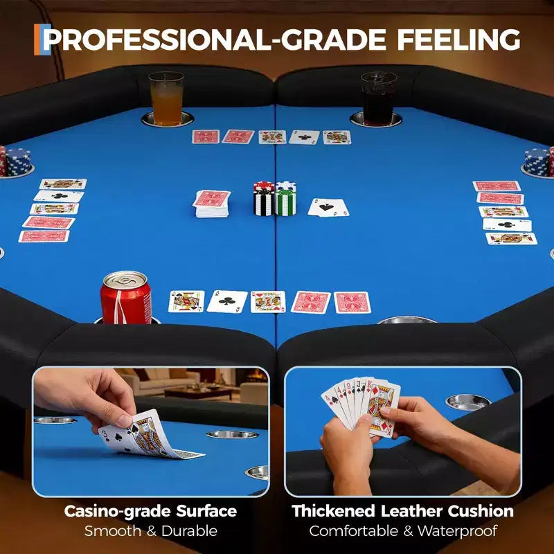Tavolo da poker pieghevole da 48 pollici per 8 giocatori, tavolo da gioco da casinò ottagonale con bordi imbottiti e portabicchieri in acciaio inossidabile per serate di giochi in famiglia