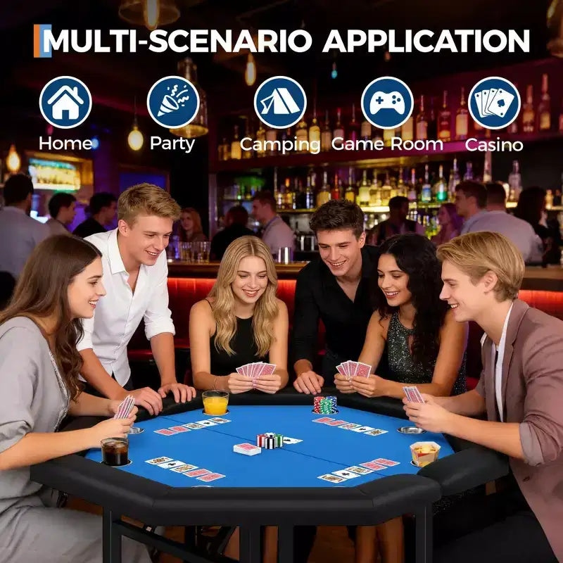 Tavolo da poker pieghevole da 48 pollici per 8 giocatori, tavolo da gioco da casinò ottagonale con bordi imbottiti e portabicchieri in acciaio inossidabile per serate di giochi in famiglia