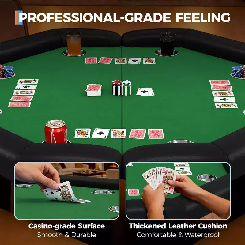 Tavolo da poker pieghevole da 48 pollici per 8 giocatori, tavolo da gioco da casinò ottagonale con bordi imbottiti e portabicchieri in acciaio inossidabile per serate di giochi in famiglia