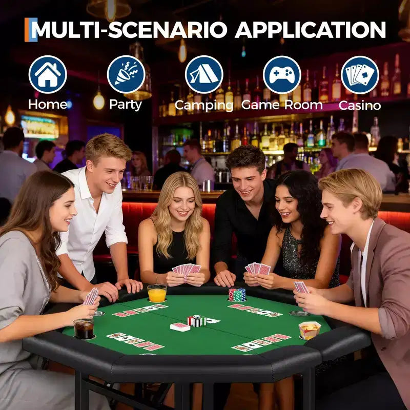 Tavolo da poker pieghevole da 48 pollici per 8 giocatori, tavolo da gioco da casinò ottagonale con bordi imbottiti e portabicchieri in acciaio inossidabile per serate di giochi in famiglia