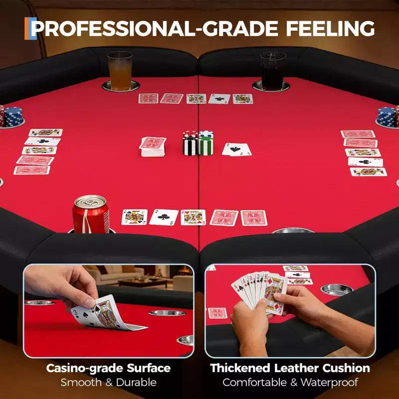Tavolo da poker pieghevole da 48 pollici per 8 giocatori, tavolo da gioco da casinò ottagonale con bordi imbottiti e portabicchieri in acciaio inossidabile per serate di giochi in famiglia