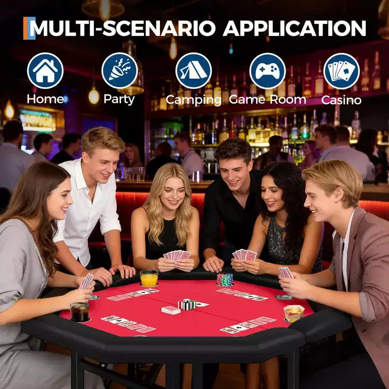 Tavolo da poker pieghevole da 48 pollici per 8 giocatori, tavolo da gioco da casinò ottagonale con bordi imbottiti e portabicchieri in acciaio inossidabile per serate di giochi in famiglia