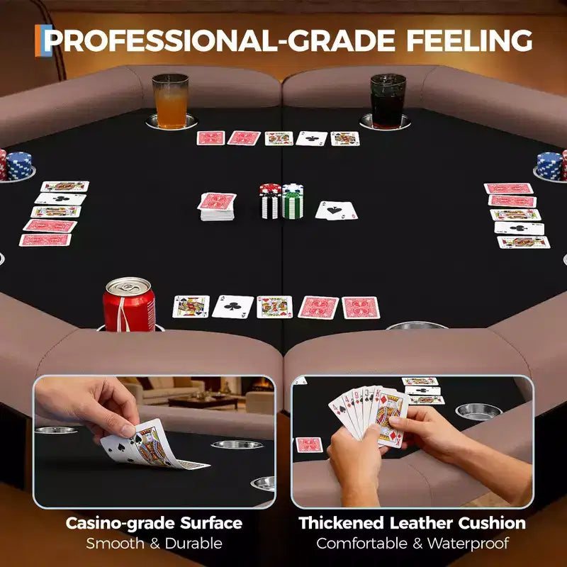 Tavolo da poker pieghevole da 48 pollici per 8 giocatori, tavolo da gioco da casinò ottagonale con bordi imbottiti e portabicchieri in acciaio inossidabile per serate di giochi in famiglia