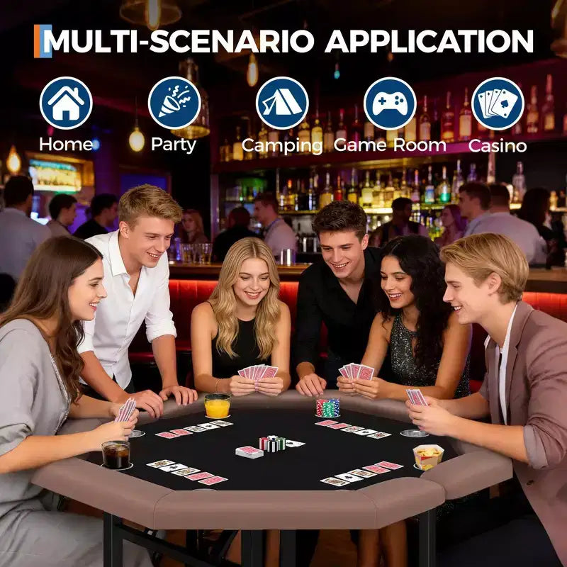 Tavolo da poker pieghevole da 48 pollici per 8 giocatori, tavolo da gioco da casinò ottagonale con bordi imbottiti e portabicchieri in acciaio inossidabile per serate di giochi in famiglia