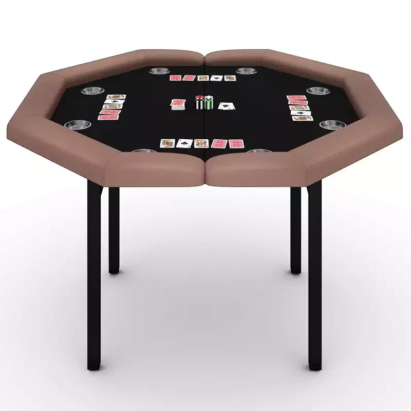 48 8-Player Foldable Poker Table  Octagon Casino Game Table with Padded Rails & Stainless Steel Cup Holders for Family Game Nights