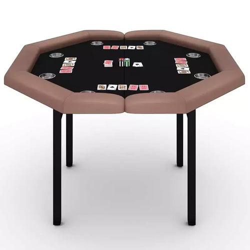 48 8-Player Foldable Poker Table  Octagon Casino Game Table with Padded Rails & Stainless Steel Cup Holders for Family Game Nights