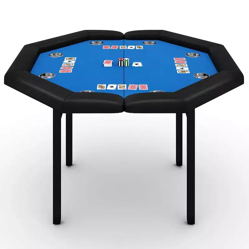 Tavolo da poker pieghevole da 48 pollici per 8 giocatori, tavolo da gioco da casinò ottagonale con bordi imbottiti e portabicchieri in acciaio inossidabile per serate di giochi in famiglia