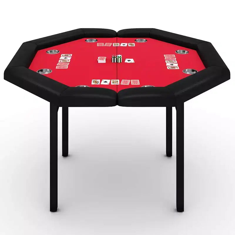 Tavolo da poker pieghevole da 48 pollici per 8 giocatori, tavolo da gioco da casinò ottagonale con bordi imbottiti e portabicchieri in acciaio inossidabile per serate di giochi in famiglia